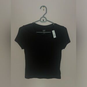 GAP Women Baby Mini Rib Crewneck Cropped Tee T-Shirt Medium Black